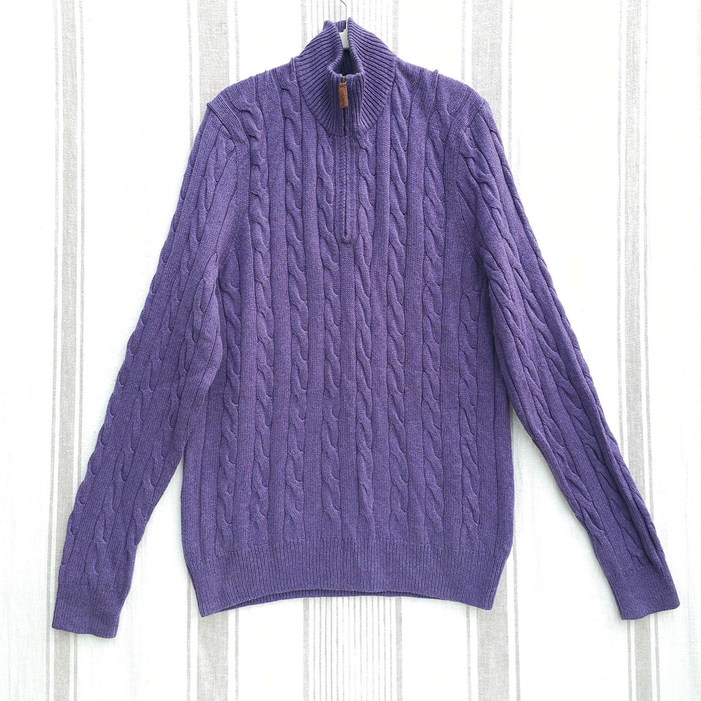 VTG Polo Ralph Lauren Sweater Mens L Purple Silk Cashmere 1/4 Zip Hong Kong 90s